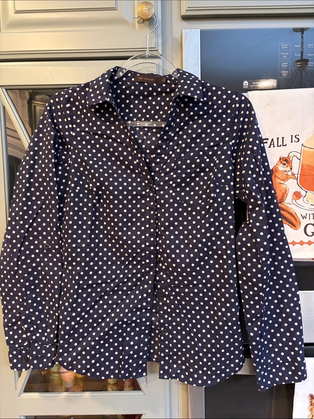 The Limited Cotton Fitted Navy Polka Dot Button-Down Shirt Small